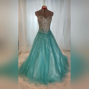 Teal sequin Prom Dress